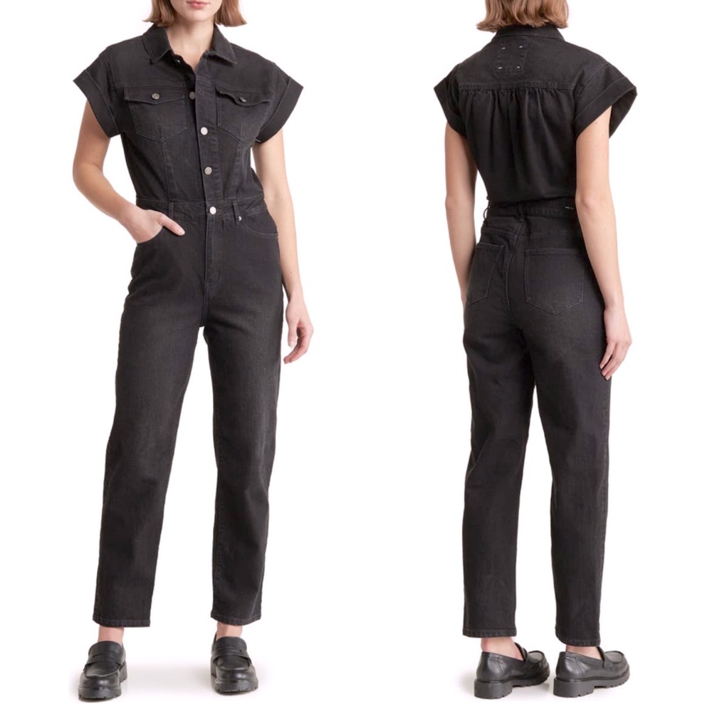Habitual Denim Short Sleeve Jumpsuit Overalls Black/Gray Size 4 NEW
